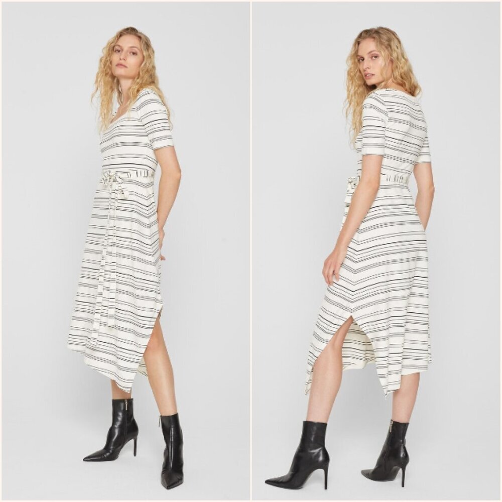 Club Monaco Striped Square Neck Knit Midi Dress Ivory Egret Black Large - Picture 11 of 11